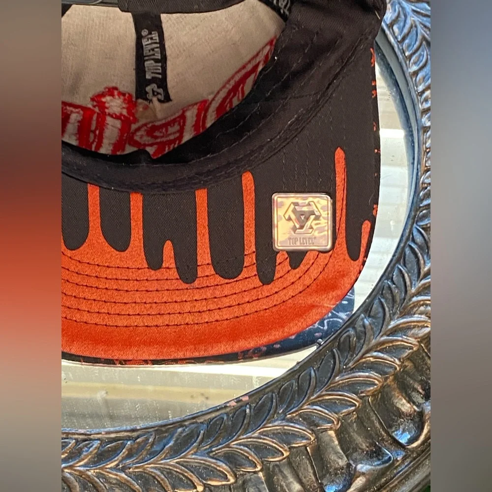 DRIP Embroidered Black and Red Snapback Hat - Top Level